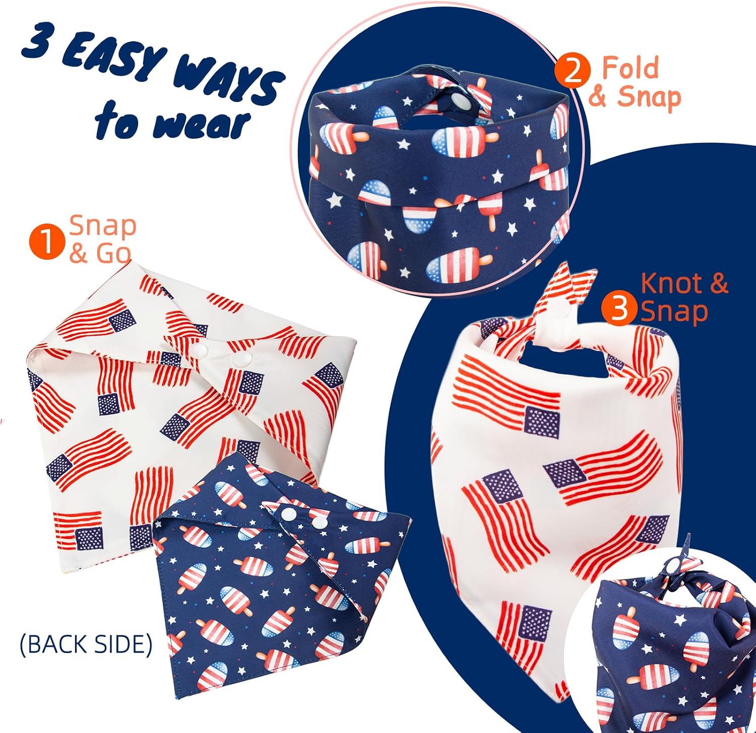 Adjustable patriotic dog bandana laid flat on surface.