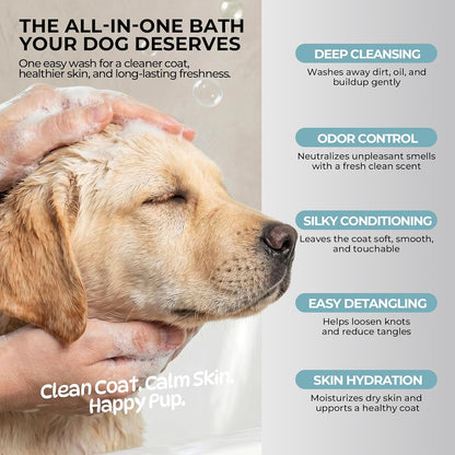 Aurapaws anti-itch dog shampoo for sensitive skin being dispensed from heavy-duty pump.