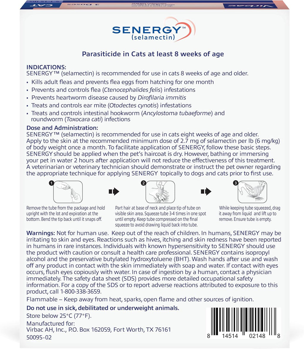 Senergy selamectin medication for cats 5.1 to 15 pounds packaging