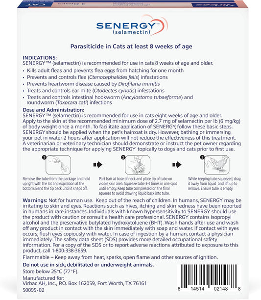 Senergy selamectin medication for cats 5.1 to 15 pounds packaging