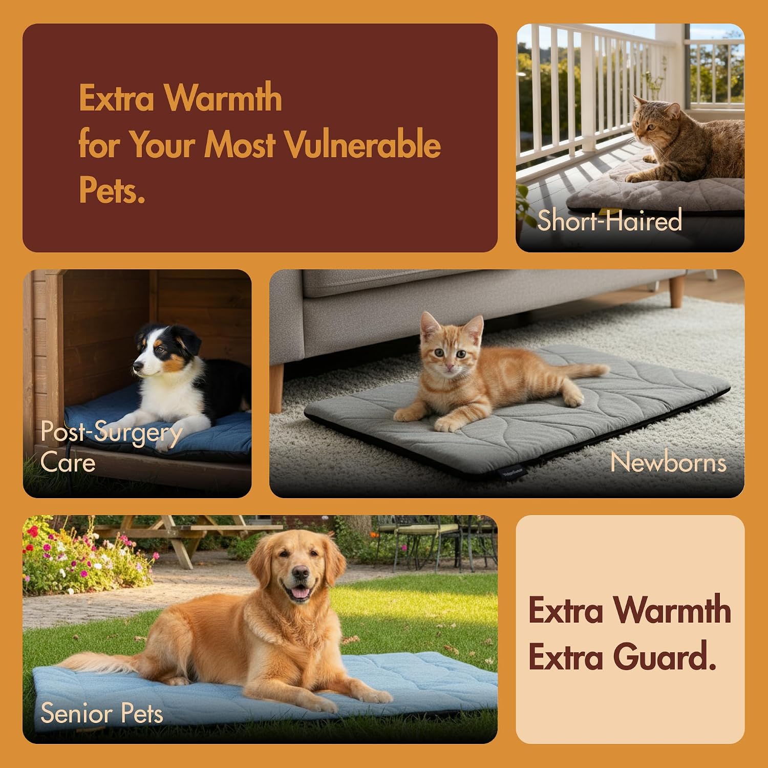 Vagascape Dog Bed, Waterproof Pet Bed with Washable Removable Cover, Comfort Cat Dog Pad for All Seasons, Heating Khaki Rectangle Cat Bed Mat with Nonskid Bottom(31"x20") - Image 9