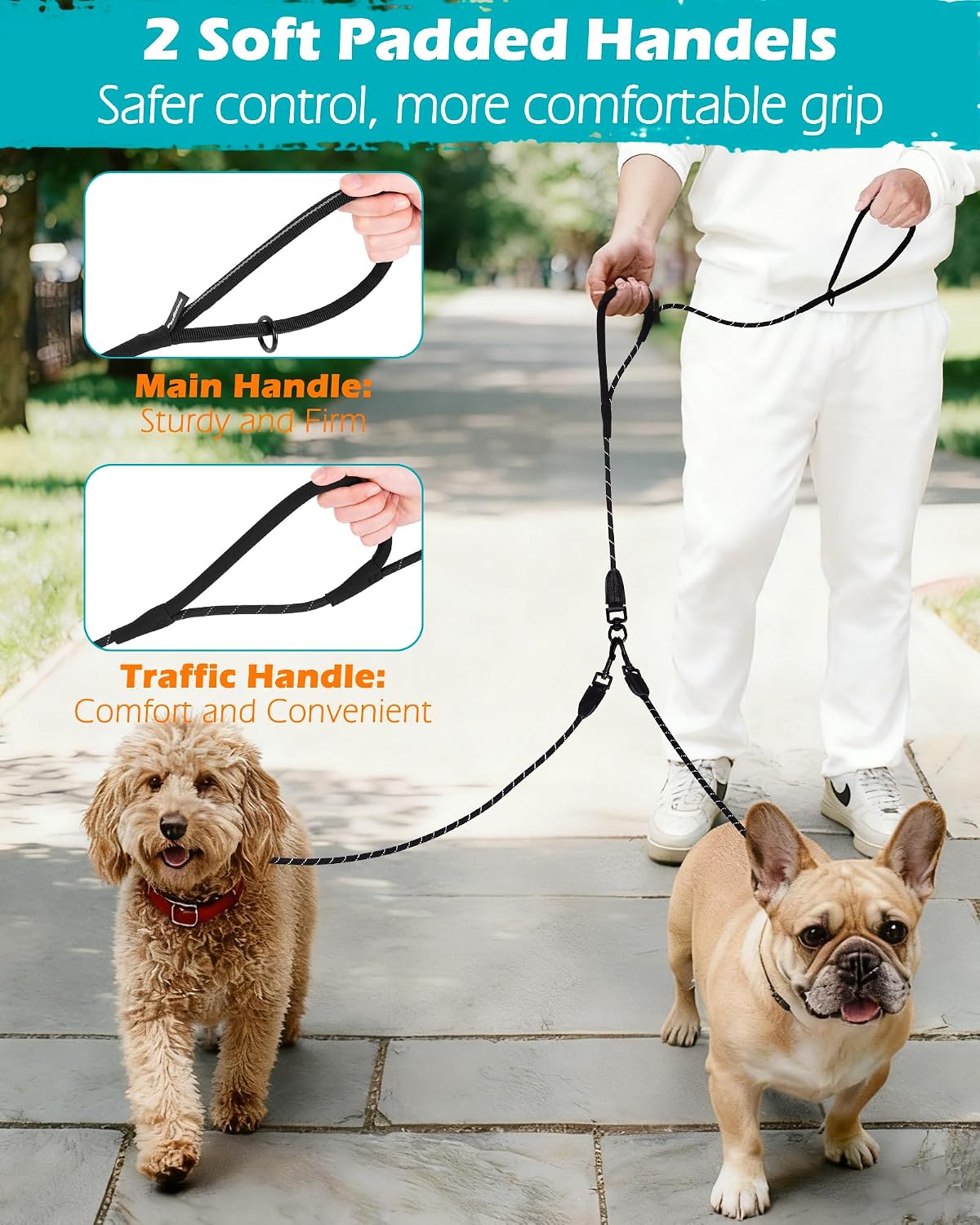 Three hundred sixty degree swivel clip on PetBonus dual dog lead