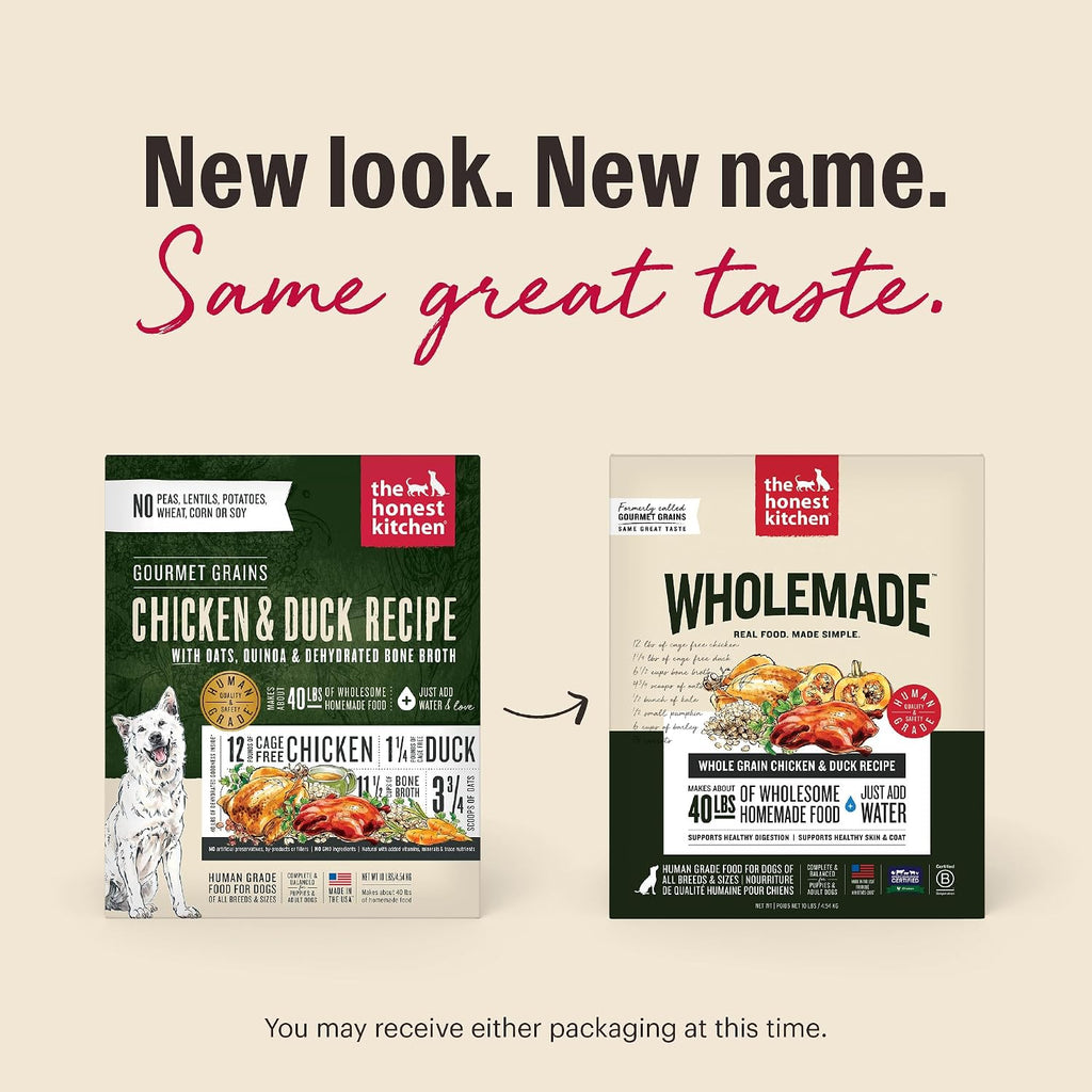 Nutritional label and ingredient list on The Honest Kitchen dog food box