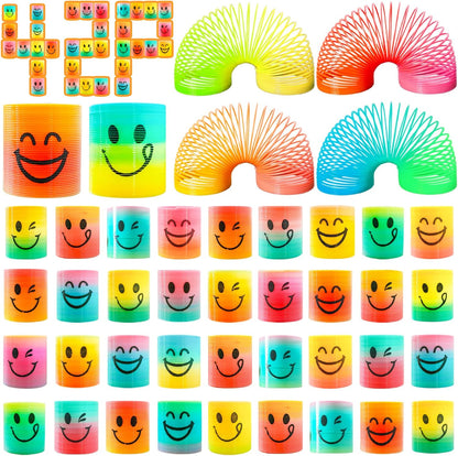 Cocurb mini rainbow spring toys bulk set front view showing multiple emoji smiley faces