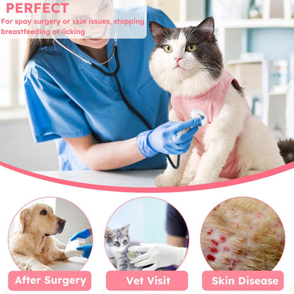Pink cotton cat recovery clothing for anti licking wound protection