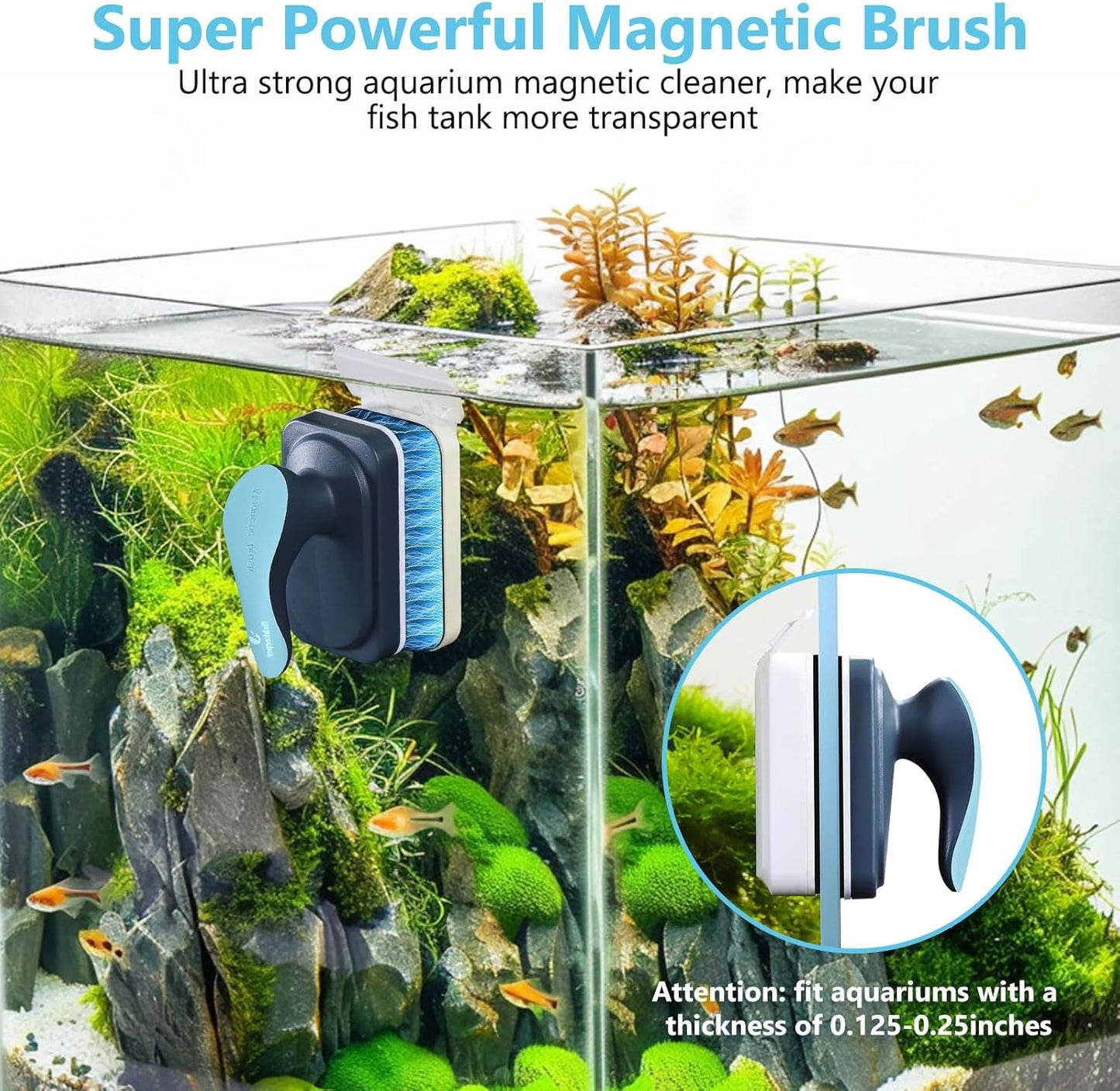 Fishkeeper magnetic fish tank brush separating into inner scrubbing surface and outer felt pad.