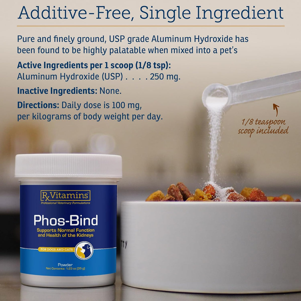 Rx Vitamins Phos-Bind powder texture and scoop