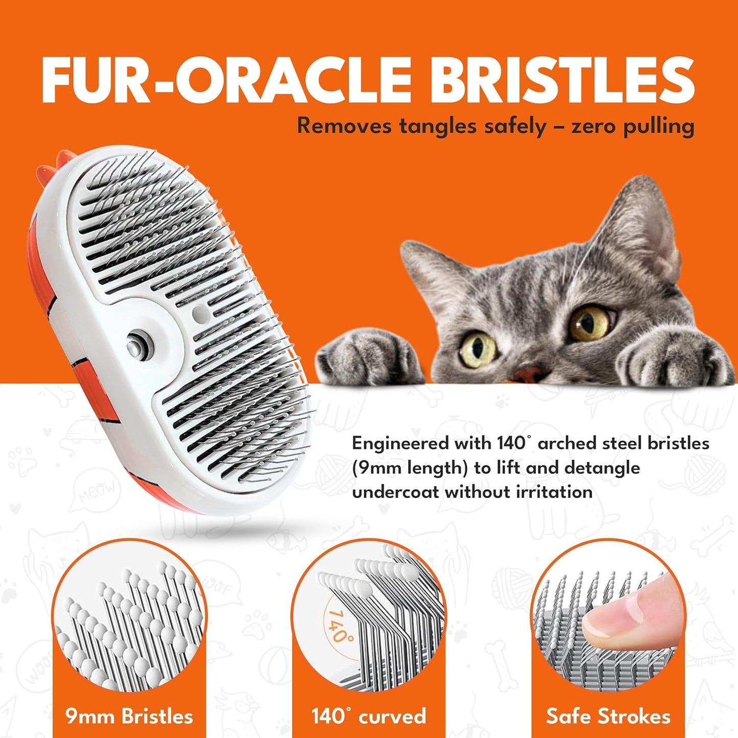Person using USB rechargeable steam brush on cat