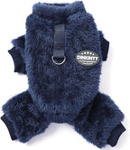 Dinkinty Fleece Dog Pajamas front view showing navy blue plush thermal winter sweater.