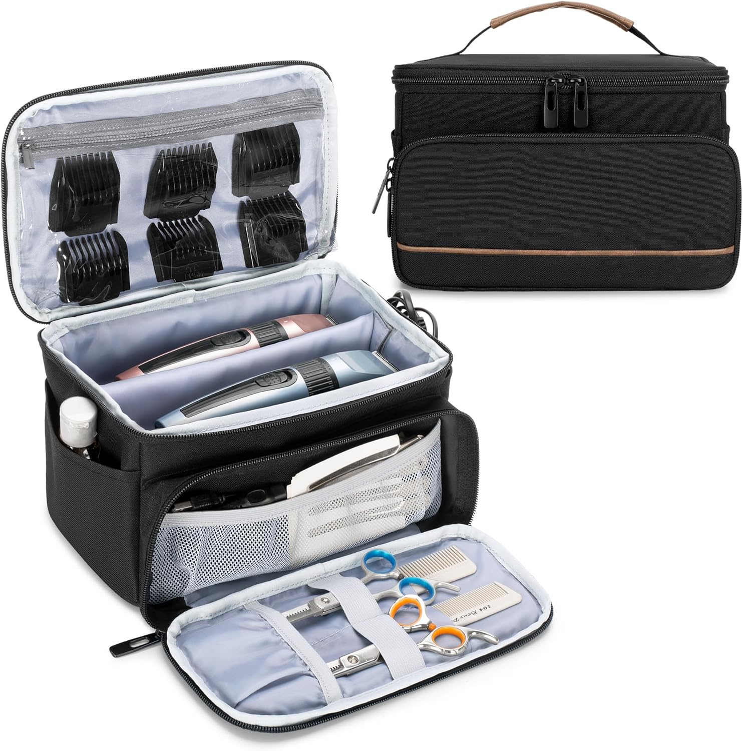 CURMIO barber bag for hair clippers front view showing durable black nylon material