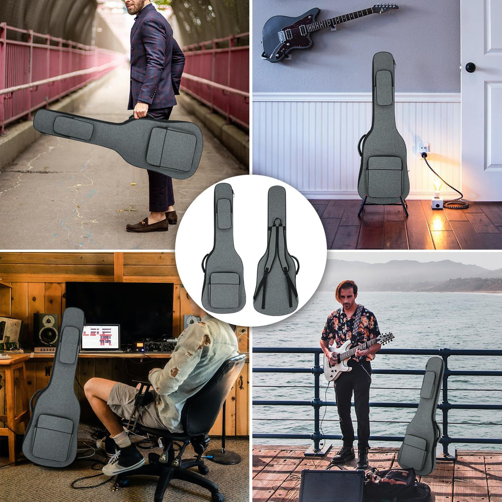 MUZNOTE premium guitar bag side profile detailing the thickened sponge carry handle.