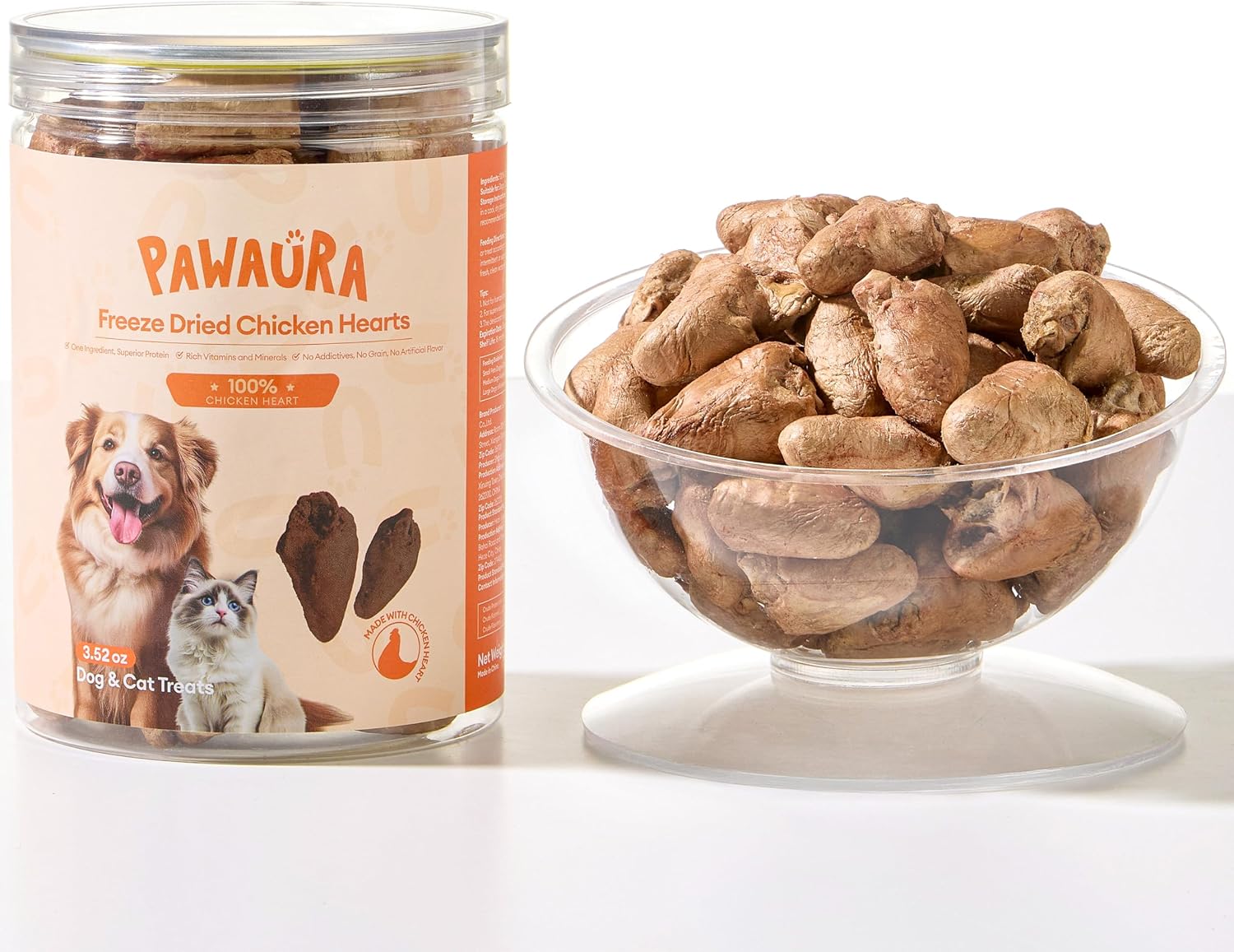 Sealed box of Pawaura freeze-dried chicken hearts for freshness
