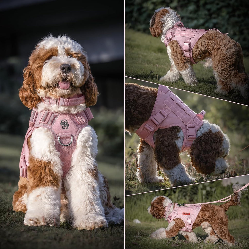 Pink tactical service dog vest with quick release buckles