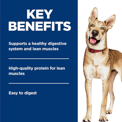 Close up of Hill's Science Diet dog food can featuring real beef and vegetables formula