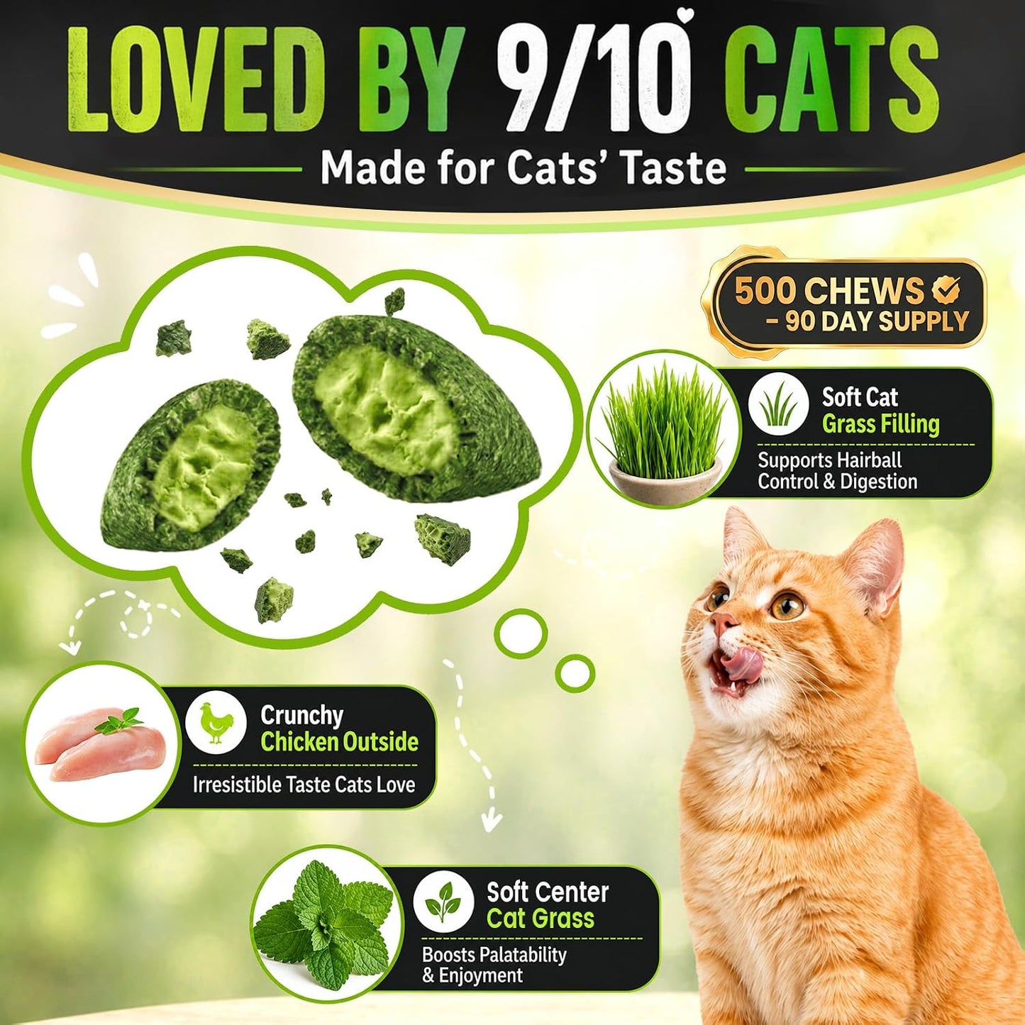 USA-imported Zhsteveg cat grass treats nutritional label showing taurine