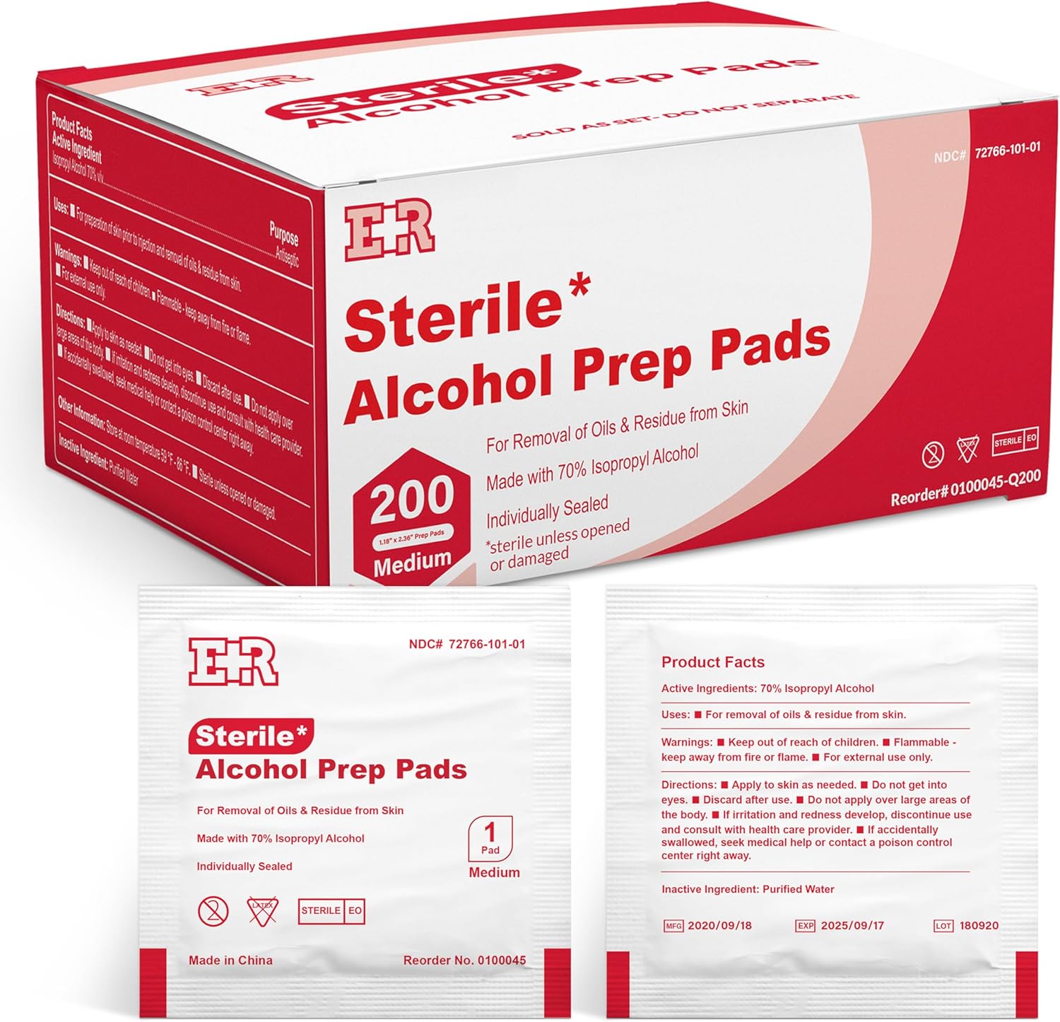 Ever Ready First Aid Alcohol Prep Pads front view of 200 count box