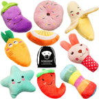 SZKOKUHO 9 Pack Puppy Squeaky Plush Dog Toys front view showing variety shapes