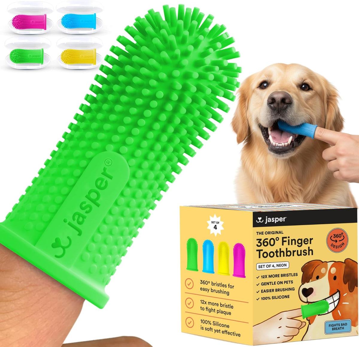 Jasper Dog Toothbrush, 360 Dog Tooth Brushing Kit, Finger Toothbrush, Cat Tooth Brush, Teeth Cleaning, Pet Tooth Brush for Small & Large Pets, Pet Toothpaste Not Included, 2-Pack Blue - Image 9
