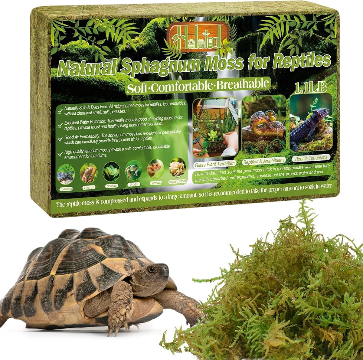 Halatool 9OZ Natural Sphagnum Moss for Reptiles- 14QT Green Moss for Terrarium Plants Long Fiber Reptile Moss for Leopard Gecko Snake Hamsters Tortoises Frogs Lizards Salamanders - Image 11