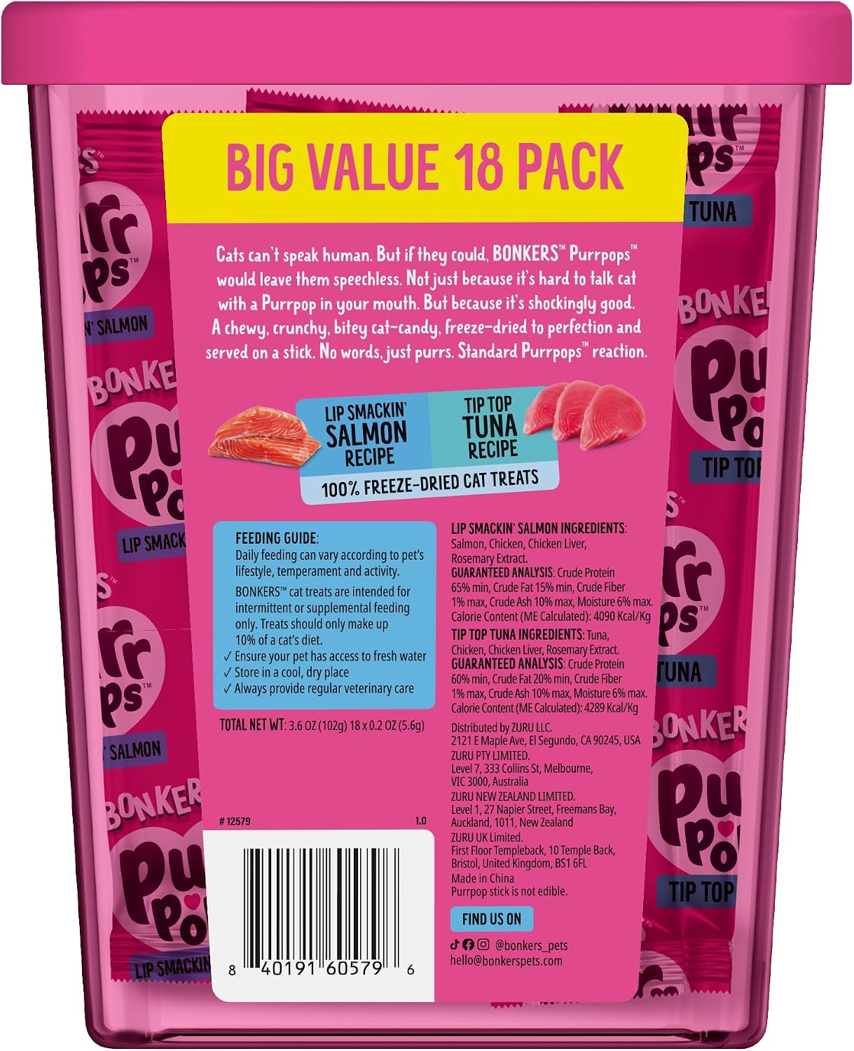Bonkers Purrpops Freeze Dried Tuna & Salmon Flavor Lollipop Cat Treats, Healthy Real Meat Treats, Training Treats or Food Topper, for All Breeds and Ages, Value Pack (18 Pieces) - Image 10