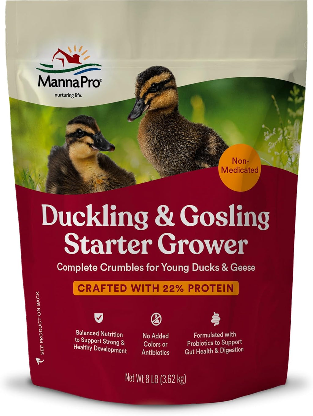 Back of Manna Pro packaging with feeding guidelines for waterfowl
