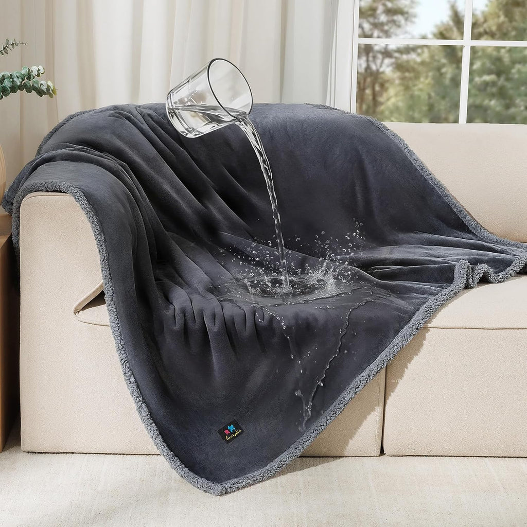 Waterproof Pet Blanket, Liquid Pee Proof Dog Blanket for Sofa Bed Couch, Reversible Sherpa Fleece Furniture Protector Cover for Small Medium Large Dogs Cats, Dark Gray Small40" x 28" - Image 13