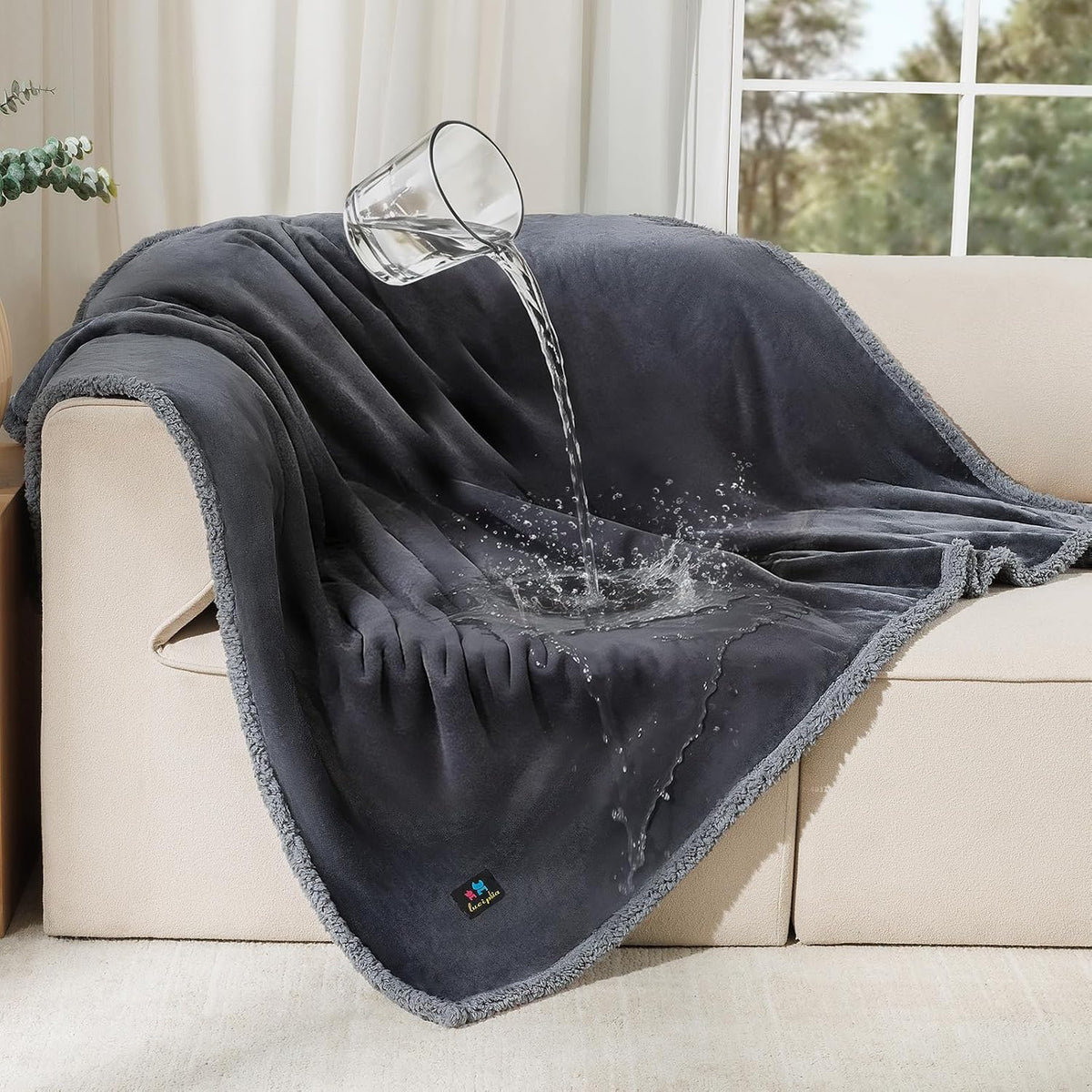 Waterproof Pet Blanket, Liquid Pee Proof Dog Blanket for Sofa Bed Couch, Reversible Sherpa Fleece Furniture Protector Cover for Small Medium Large Dogs Cats, Dark Gray Small40" x 28" - Image 13