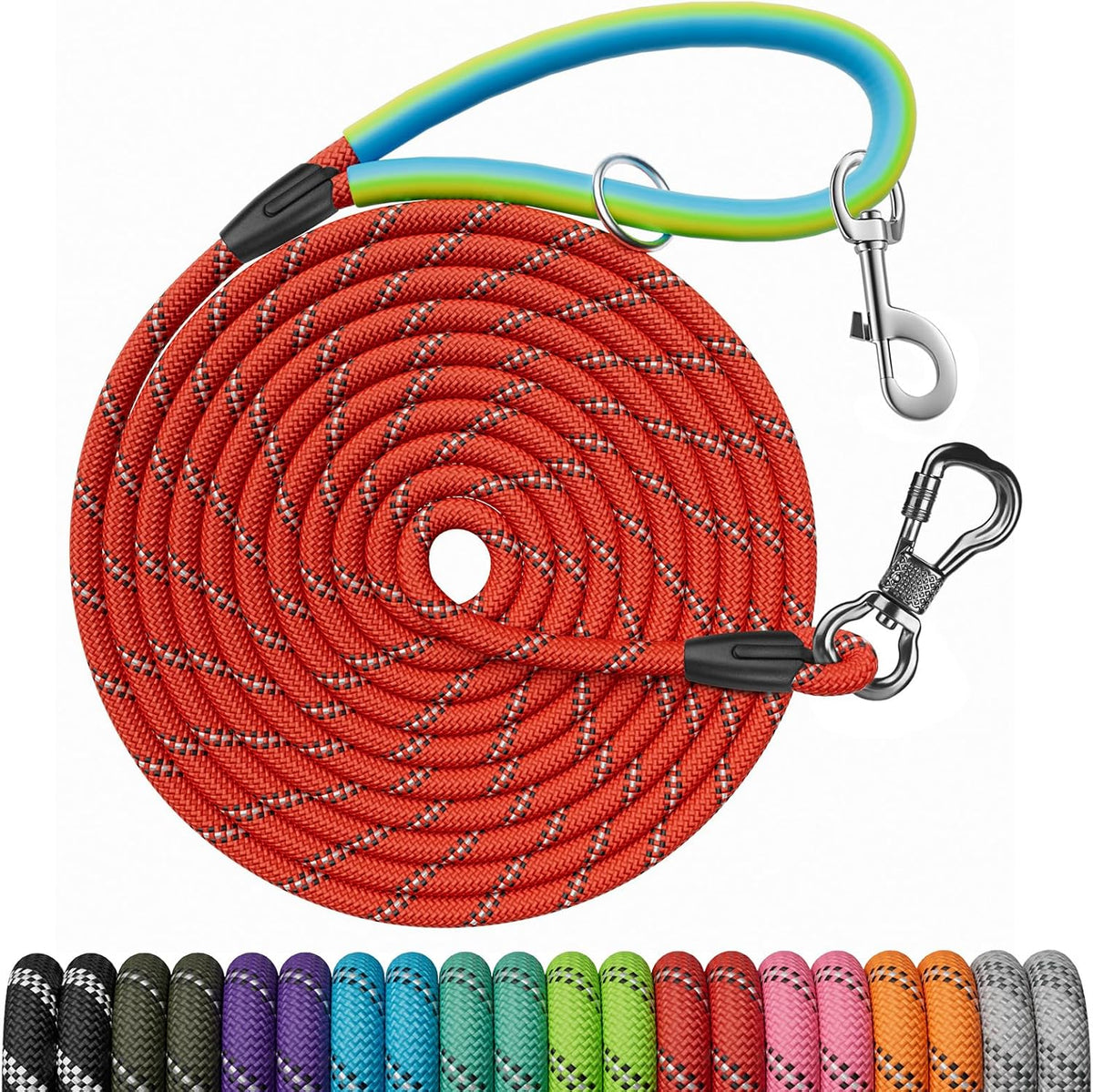 NTR 30 FT Dog Leash, Obedience Recall Training Agility Lead, with 2 Swivel Hooks, Reflective Threads and Soft Handle, Puppy Leash for Walking, Hunting, Camping for Small Medium and Large Dogs-Black - Image 14