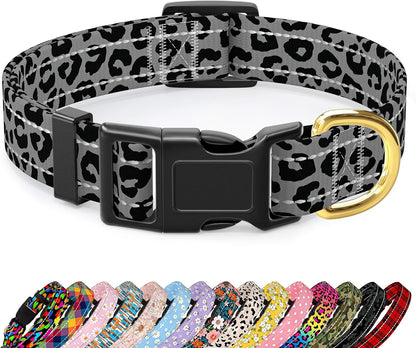 Reflective Dog Collar for Medium Dogs, Cute Leopard Style Adjustable Heavy-Duty Nylon Puppy Collar for Boy and Girl Female, Soft Pet Accessories with Quick Release Buckle, Neon - Image 11