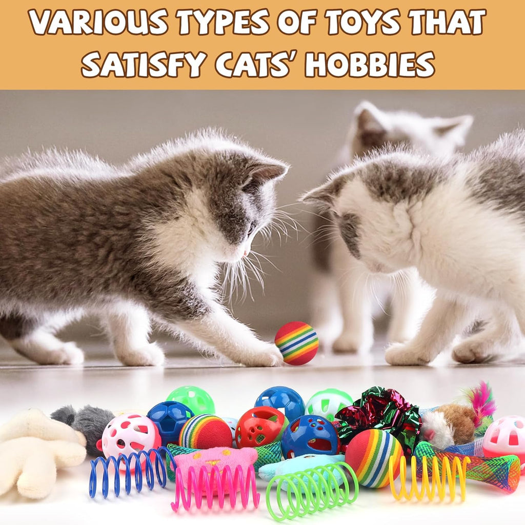 Full layout display of all thirty pieces included in the premium kitten entertainment variety pack