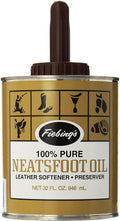 Fiebing's Pure Neatsfoot Oil 32 Fluid Ounce front view bottle with brush applicator for leather care