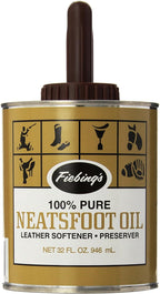 Fiebing's Pure Neatsfoot Oil 32 Fluid Ounce front view bottle with brush applicator for leather care