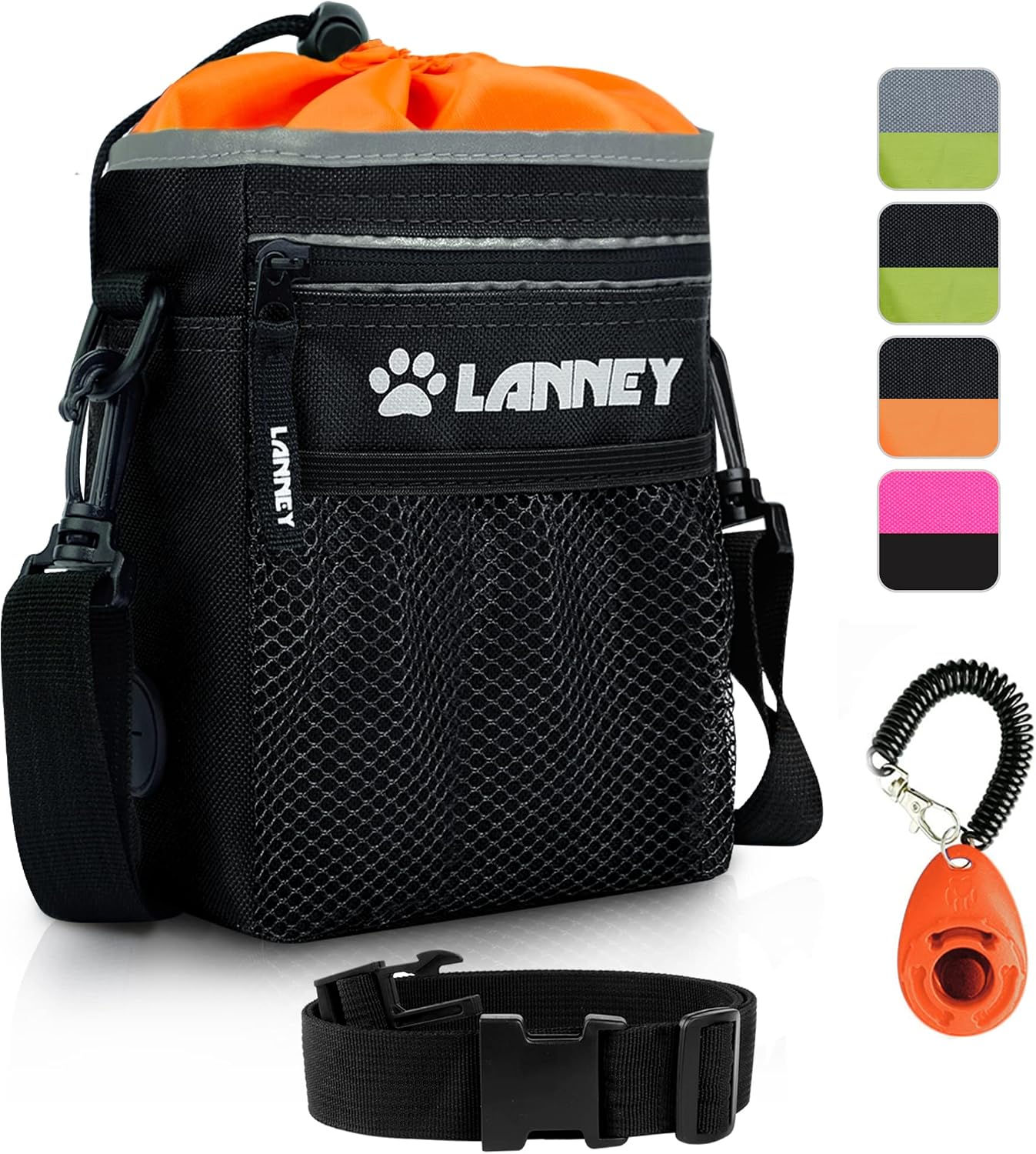 LANNEY premium pet treat container showing main compartment filled with kibble snacks