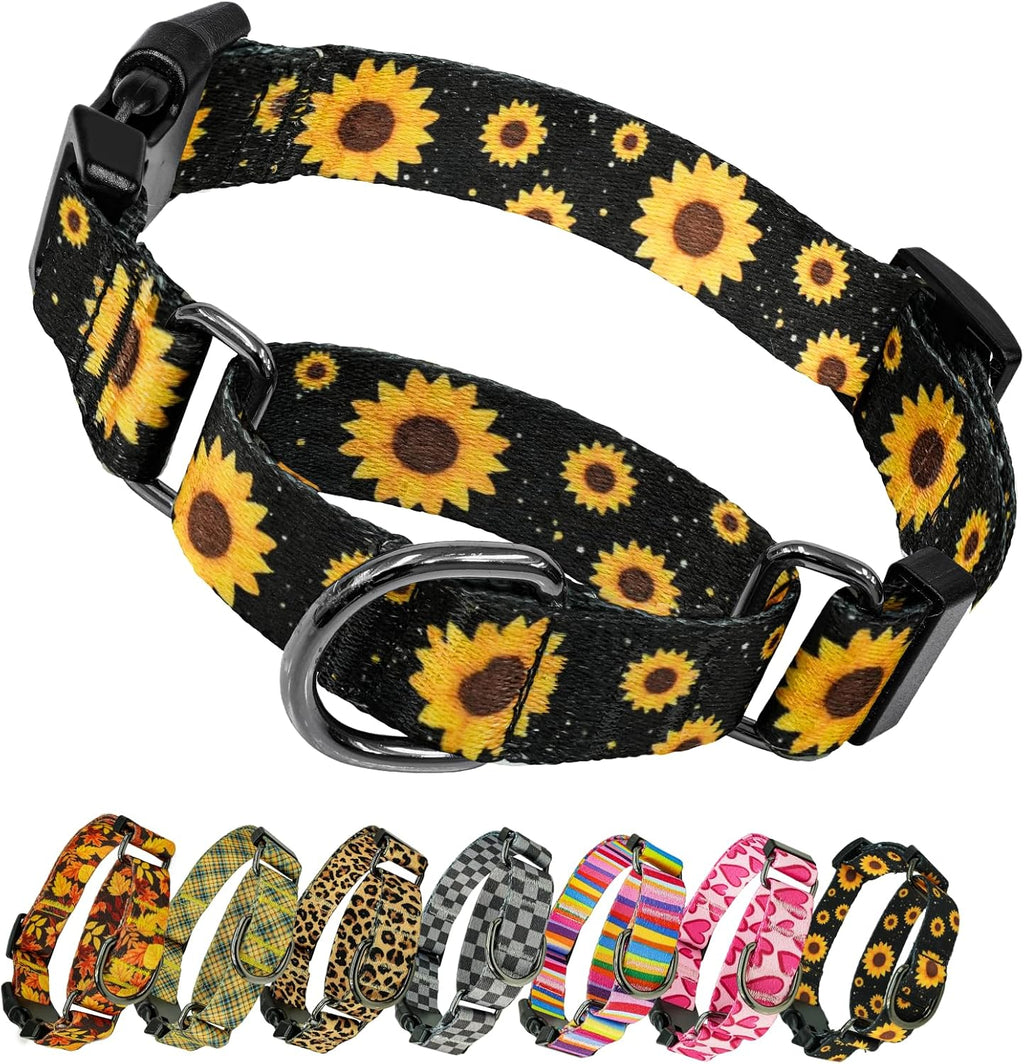 Kazazoo Martingale Dog Collar Black Sunflower print front view