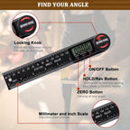 TBVHOMM 7 inch angle measuring tool showing the millimeter and inch ruler markings