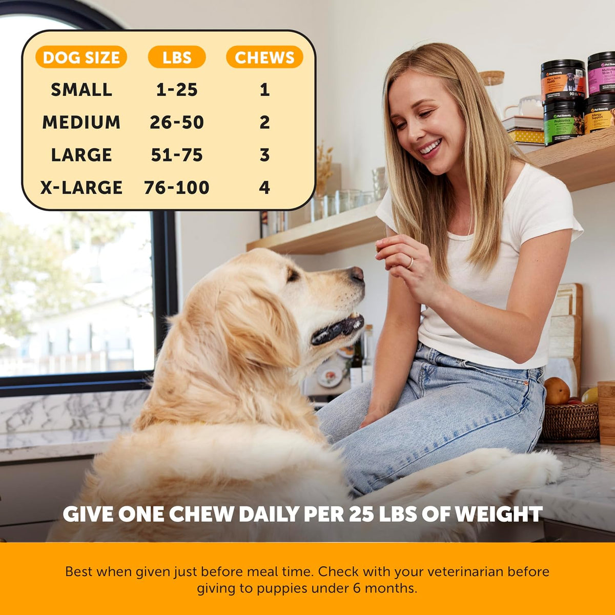 Close up look of the salmon flavored soft chews for dog allergy and immune defense.