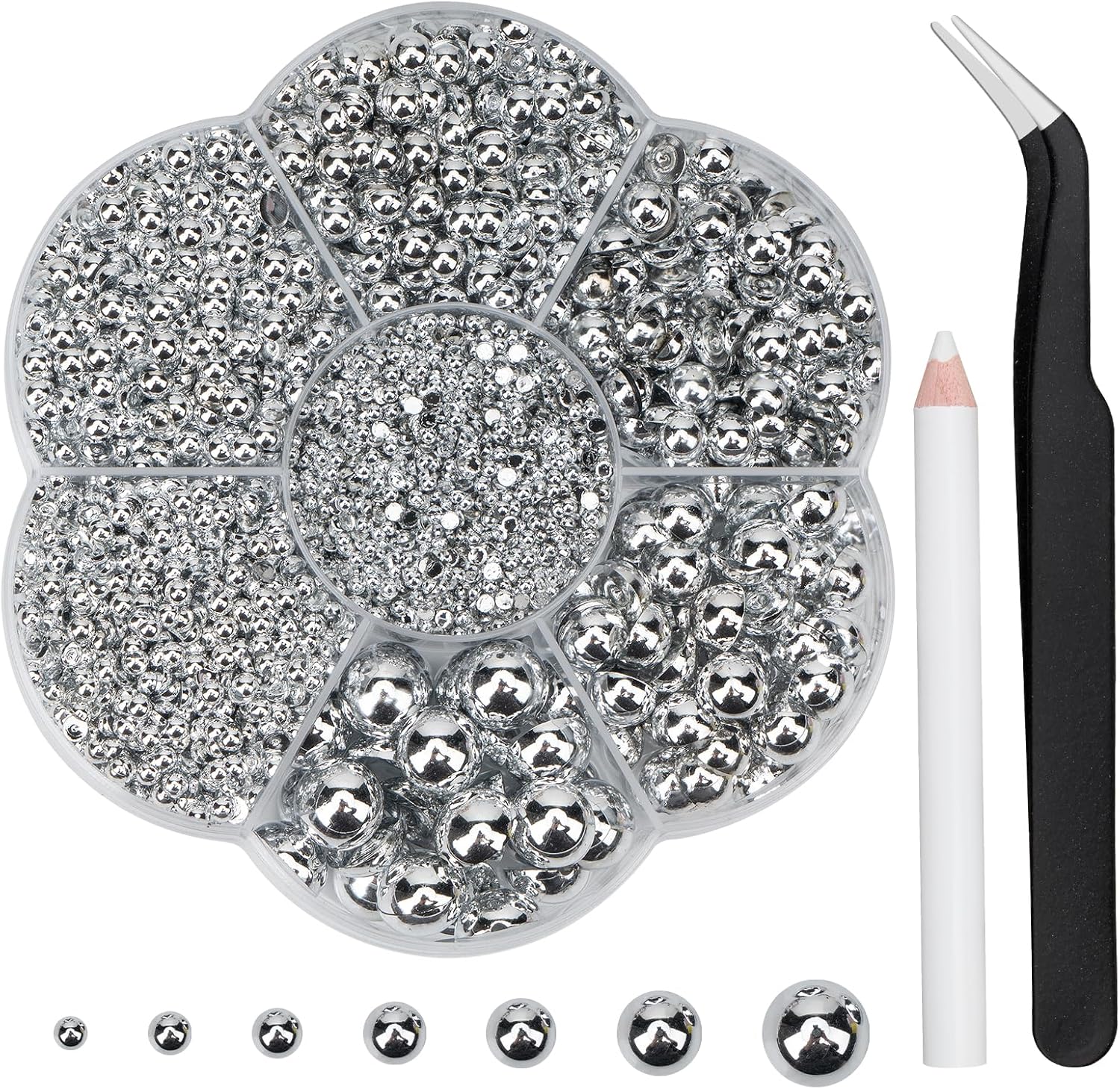 Mdscve 6100 piece silver nail pearl set with tweezers