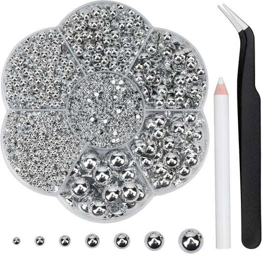 Mdscve 6100 piece silver nail pearl set with tweezers