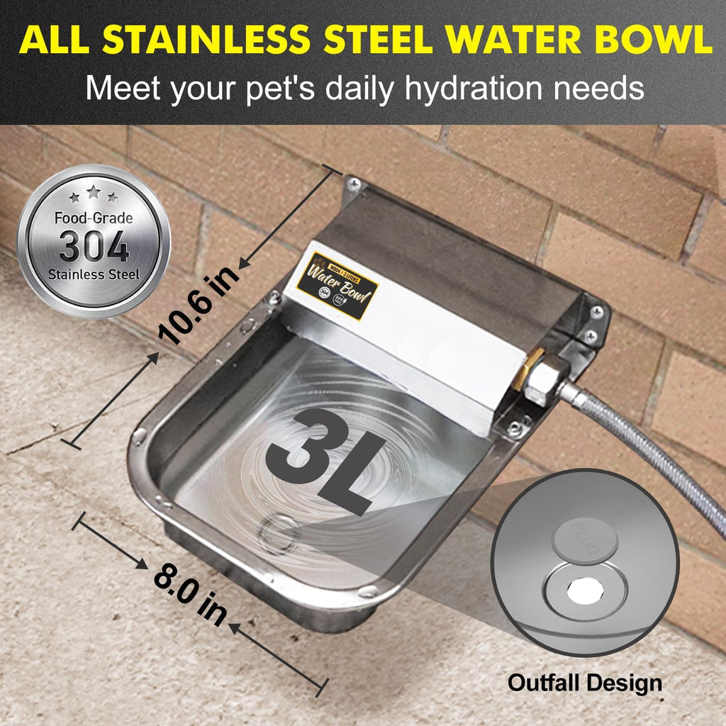 Food grade stainless steel automatic pet water bowl with float valve