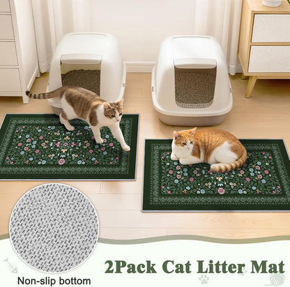 Two pack of Bienbee large cat litter mats in dark green color