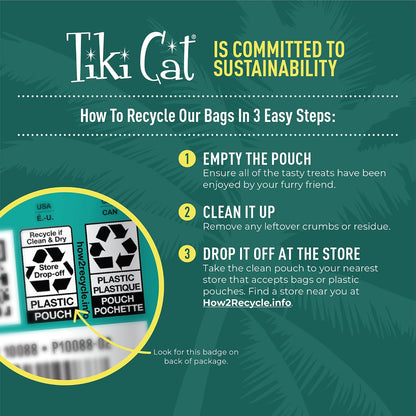 Tiki Cat 3 calorie per treat packaging graphic
