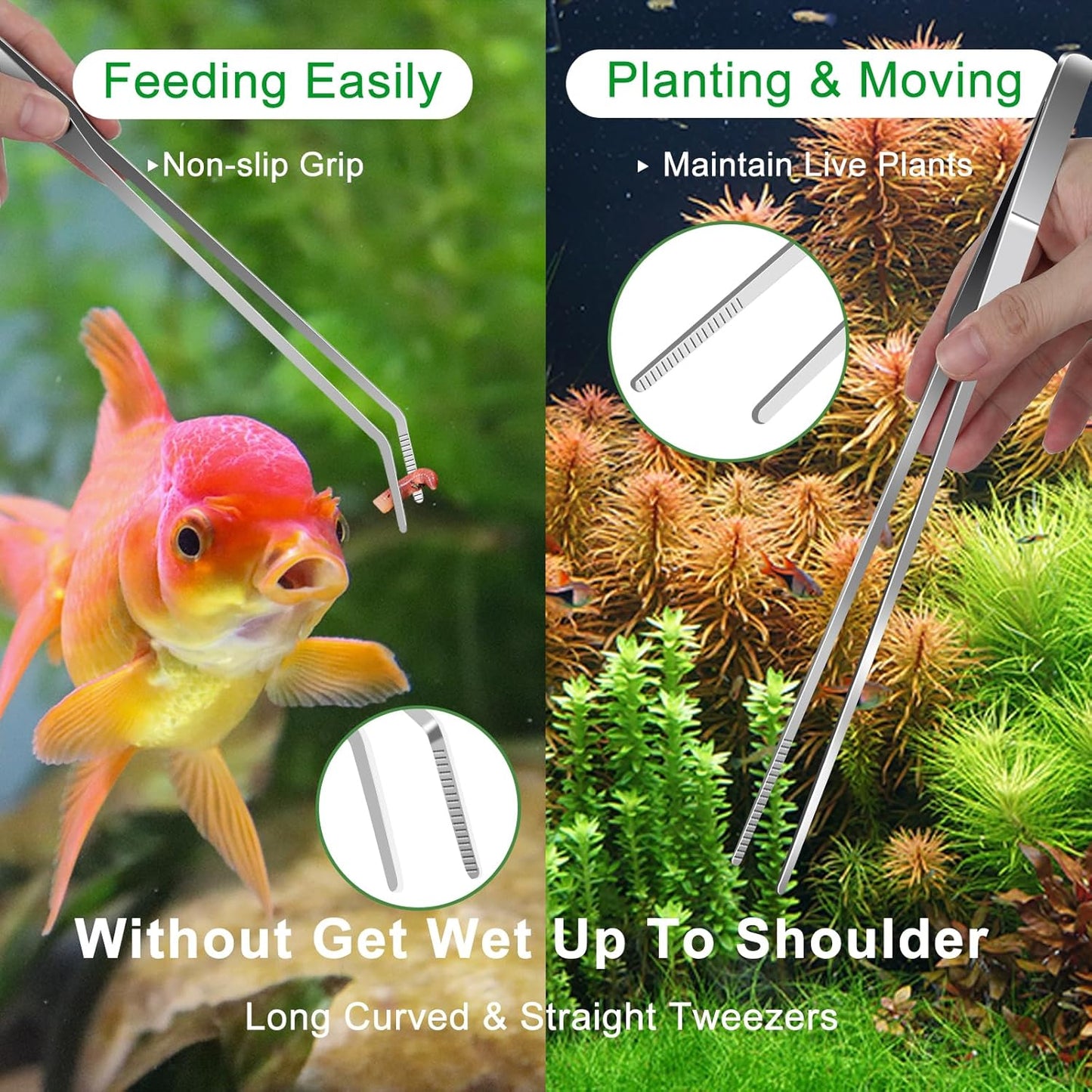Jeimier curved aquarium trimming scissors cutting aquatic plants inside a fish tank