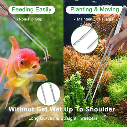Jeimier curved aquarium trimming scissors cutting aquatic plants inside a fish tank
