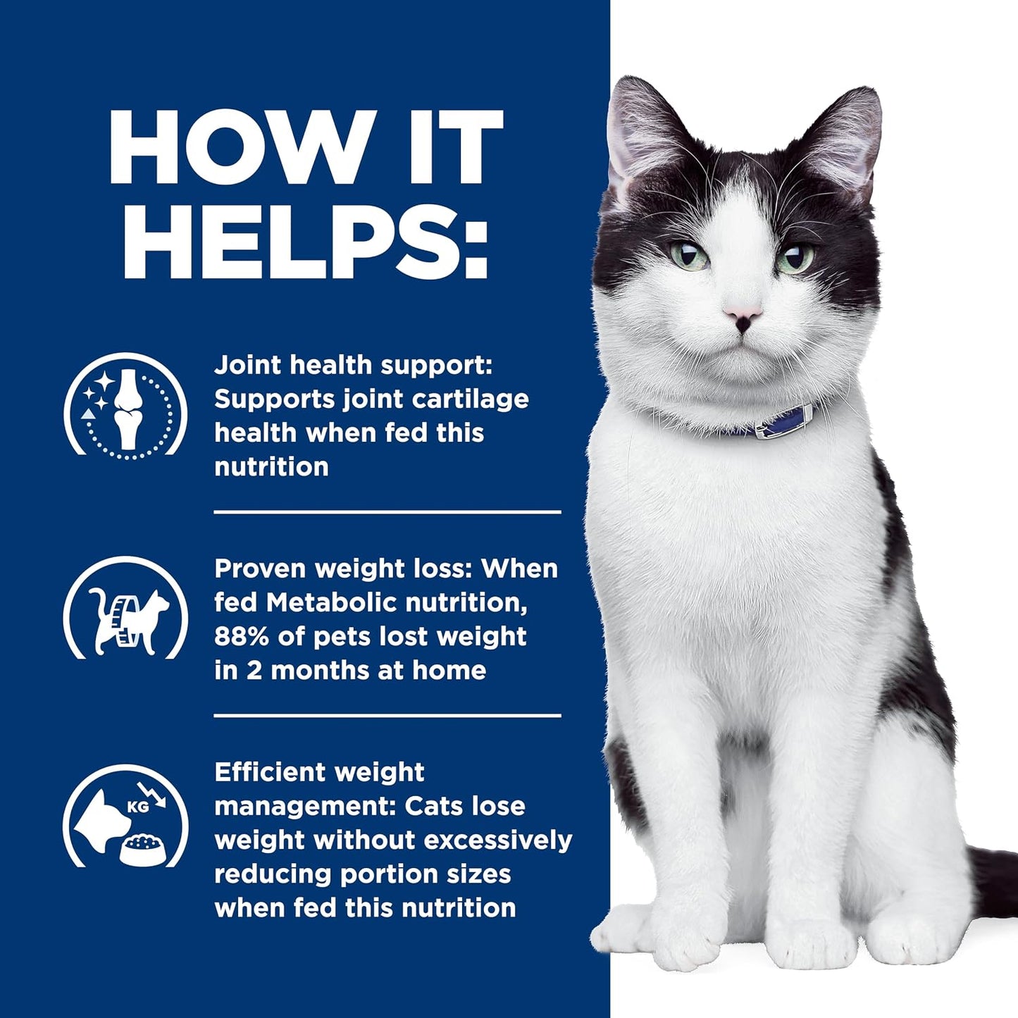 Nutritional information and ingredients on Hills metabolic cat food packaging