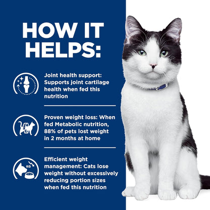 Nutritional information and ingredients on Hills metabolic cat food packaging