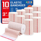 AZEN Premium Elastic Bandage Wrap 10 Pack front view showing 3 inch rolls.