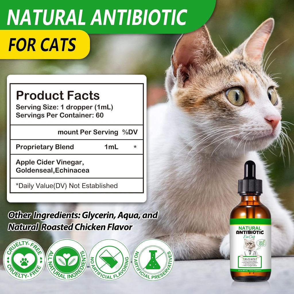 Feline herbal dietary supplement bottle detailing the goldenseal and echinacea content