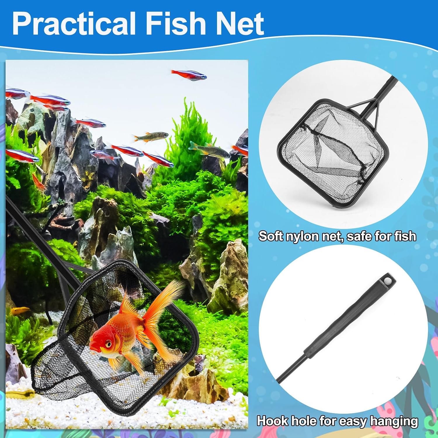 Lanswood three piece fish tank cleaning kit packaging details and dimensions