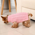 Lorehelina pink cable knit turtleneck pullover for small dogs side view