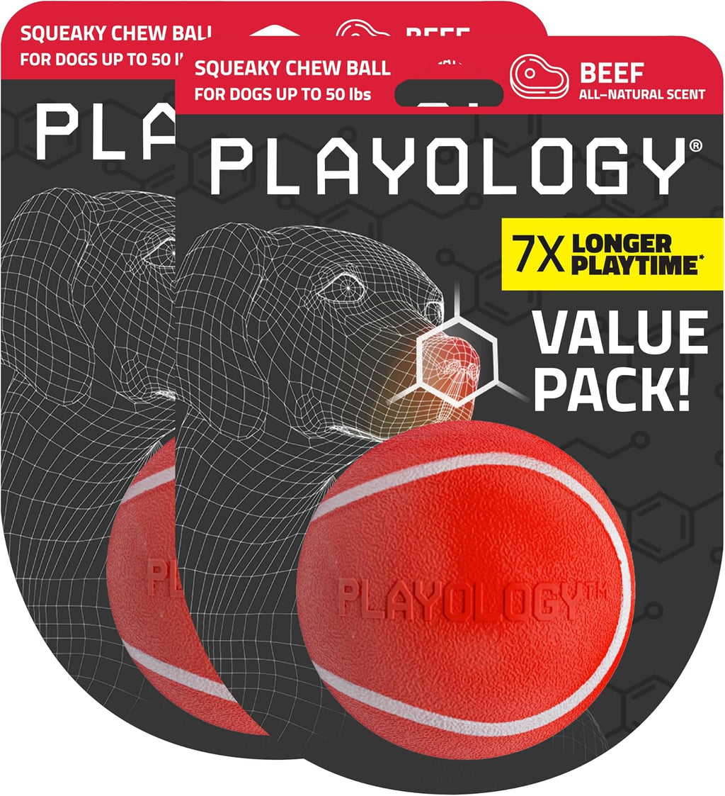 Playology squeaky ball packaging details for large dogs